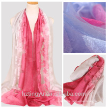New arrival color gradient clip cord scarf cotton nylon flower design ombre scarf wholesale china